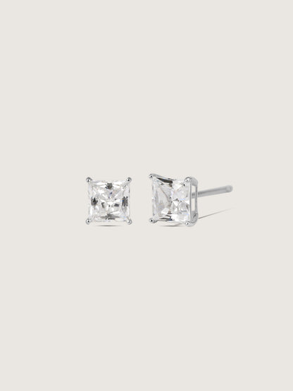 Diamonbliss Platinum Plated Sterling Silver Solitaire Princess cut Stud Earrings| 2 cttw