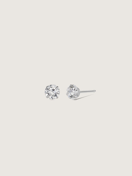 Diamonbliss Platinum Plated Sterling Silver Solitaire Round cut Stud Earrings| 1 cttw