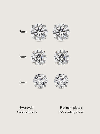 Diamonbliss Platinum Plated Sterling Silver Solitaire Round cut Stud Earrings| 3 cttws