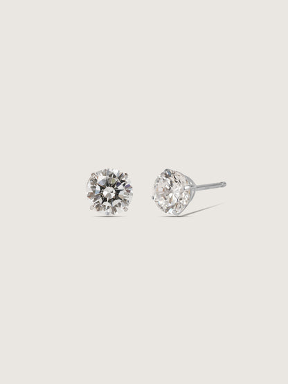 Diamonbliss Platinum Plated Sterling Silver Solitaire Round cut Stud Earrings| 3 cttws