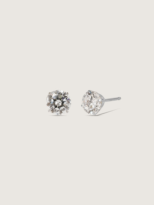Diamonbliss Platinum Plated Sterling Silver Solitaire Round cut Stud Earrings| 2 cttws