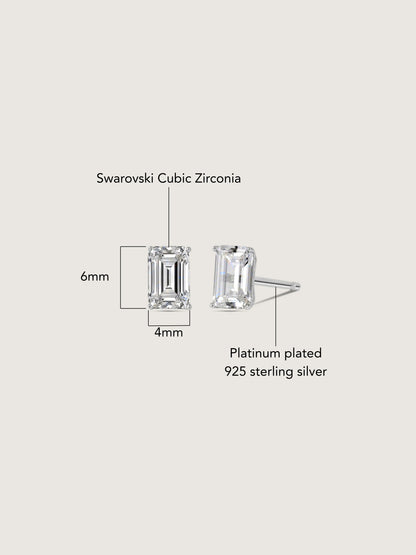 Diamonbliss Platinum Plated Sterling Silver Solitaire Emerald cut Stud Earrings| 1 cttw