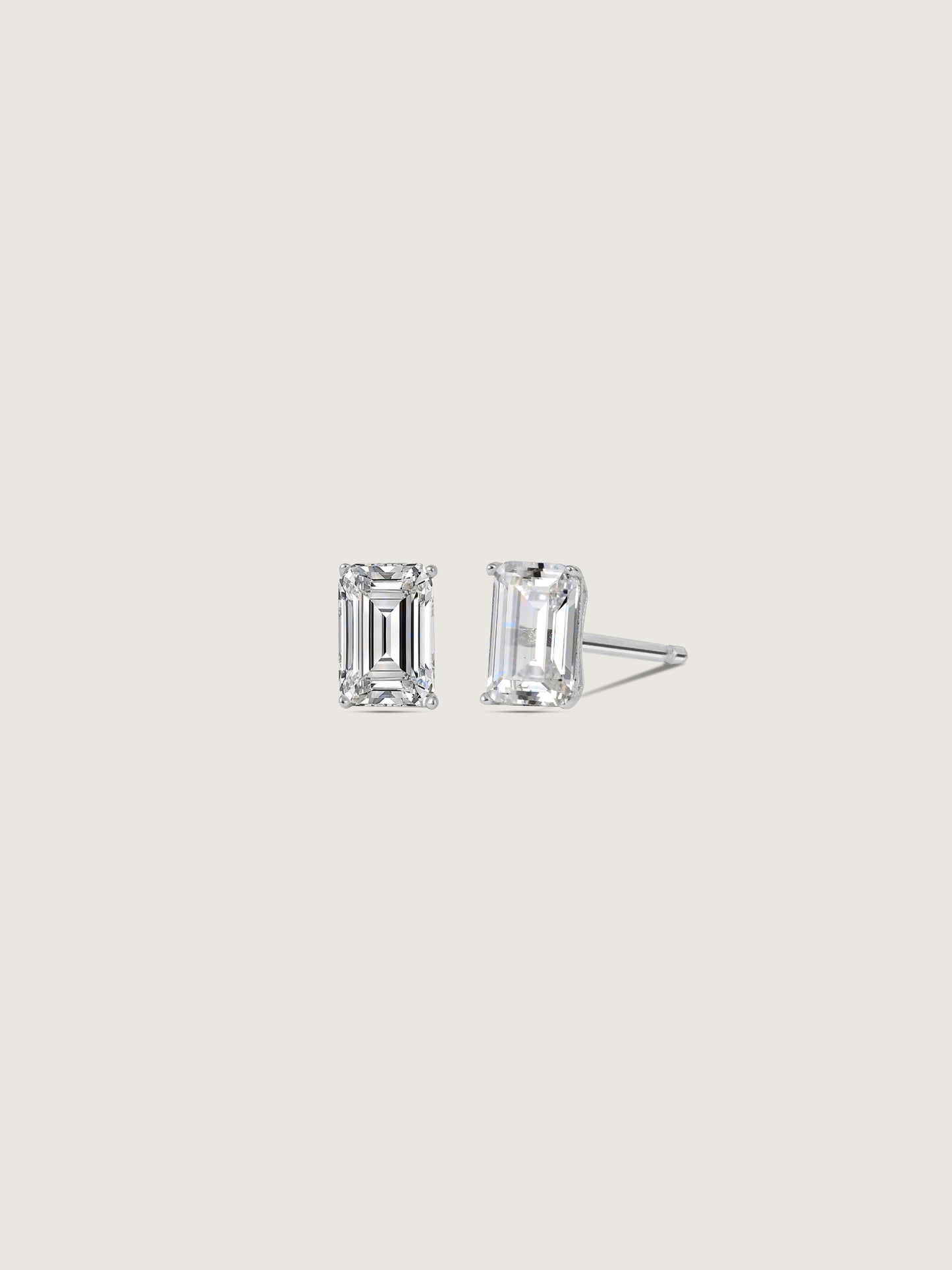 Diamonbliss Platinum Plated Sterling Silver Solitaire Emerald cut Stud Earrings| 1 cttw