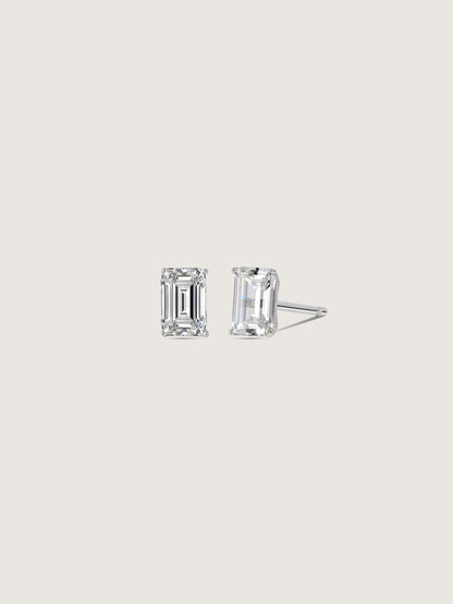 Diamonbliss Platinum Plated Sterling Silver Solitaire Emerald cut Stud Earrings| 1 cttw