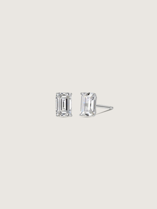 Diamonbliss Platinum Plated Sterling Silver Solitaire Emerald cut Stud Earrings| 1 cttw