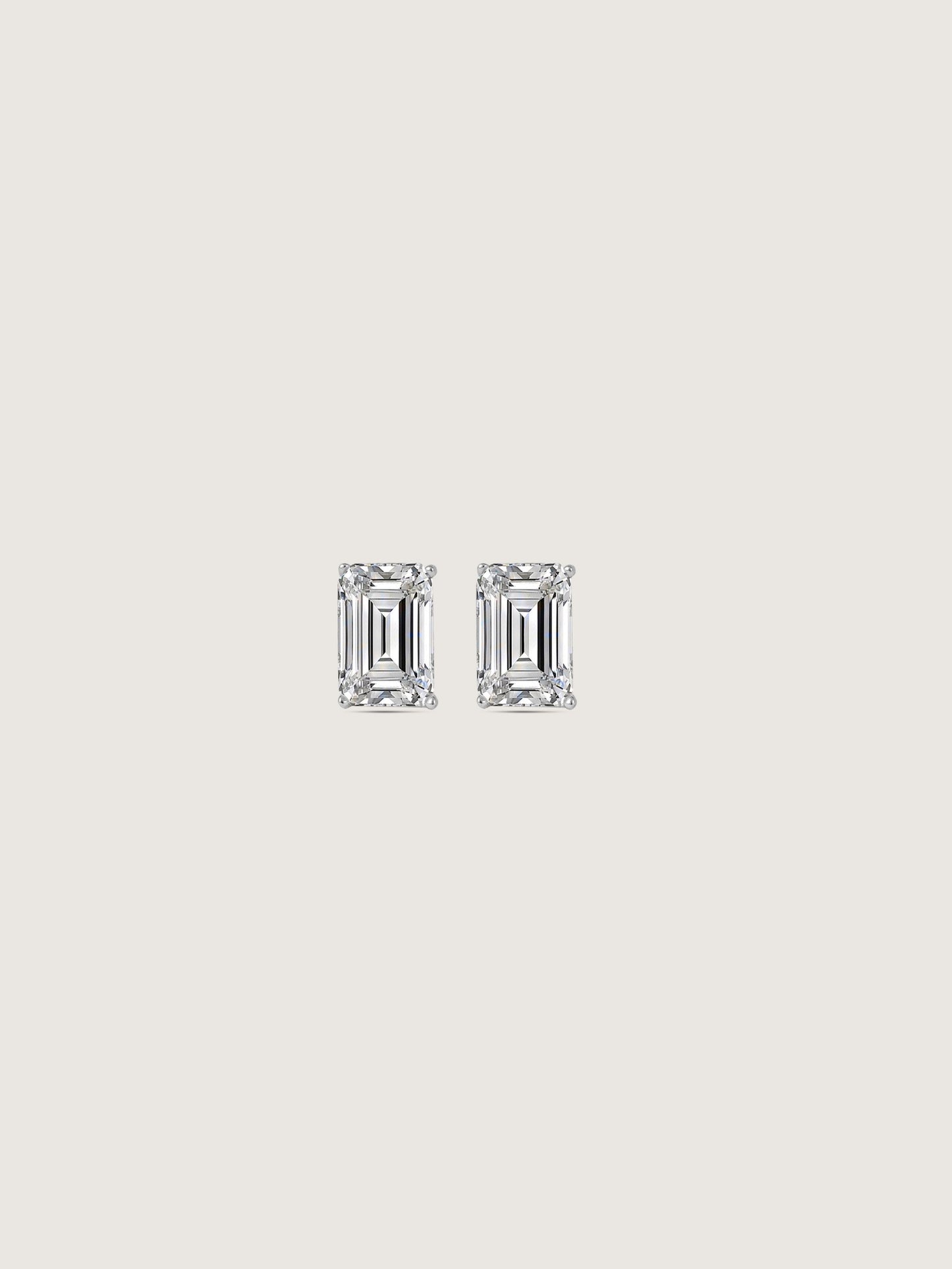 Diamonbliss Platinum Plated Sterling Silver Solitaire Emerald cut Stud Earrings| 1 cttw