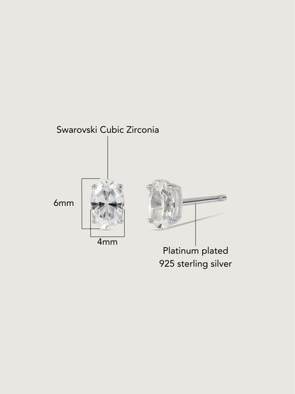 Diamonbliss Platinum Plated Sterling Silver Solitaire Oval cut Stud Earrings| 1 cttw