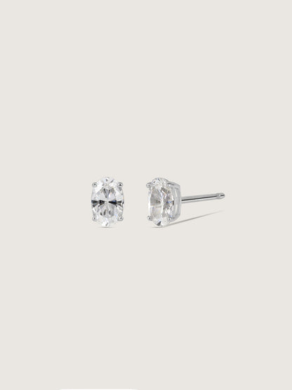 Diamonbliss Platinum Plated Sterling Silver Solitaire Oval cut Stud Earrings| 1 cttw