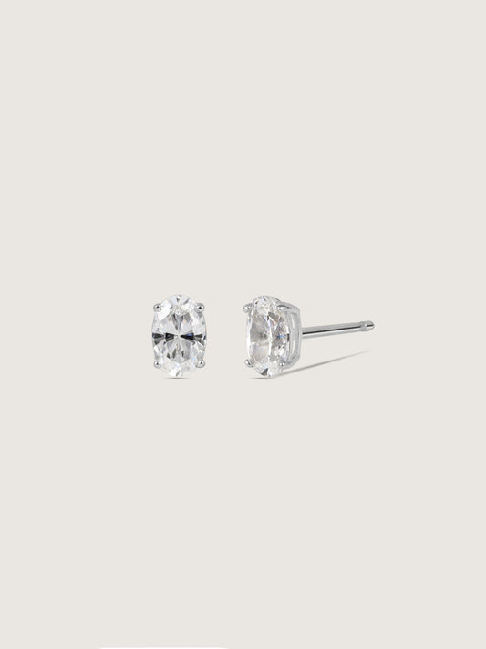 Diamonbliss Platinum Plated Sterling Silver Solitaire Oval cut Stud Earrings| 1 cttw