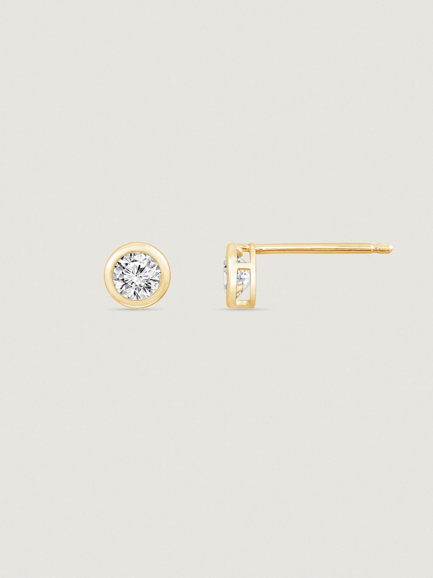 Solid Gold Bezel Solitaire Stud Earrings
