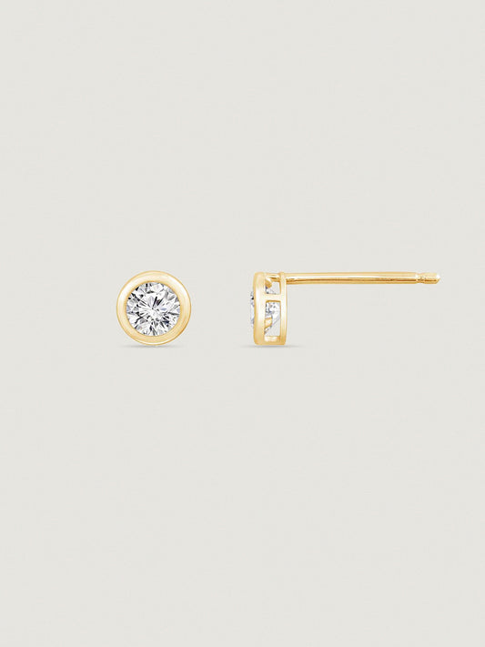 Solid Gold Bezel Solitaire Stud Earrings