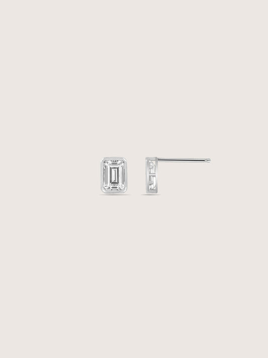 DIAMONBLISS Silver-tone Brass Emerald cut Solitaire Stud Earrings| Embellished with Swarovski® Zirconia| 0.5 cttws