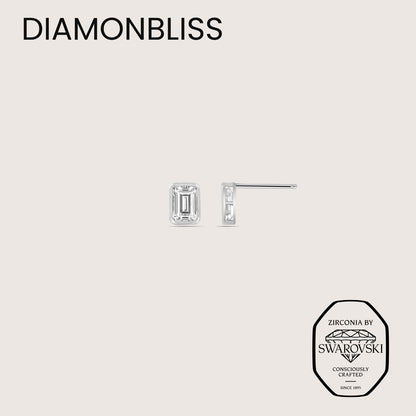 DIAMONBLISS Silver-tone Brass Emerald cut Solitaire Stud Earrings| Embellished with Swarovski® Zirconia| 0.5 cttws