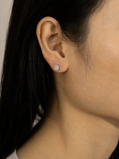DIAMONBLISS Silver-tone Brass Emerald cut Solitaire Stud Earrings| Embellished with Swarovski® Zirconia| 0.5 cttws