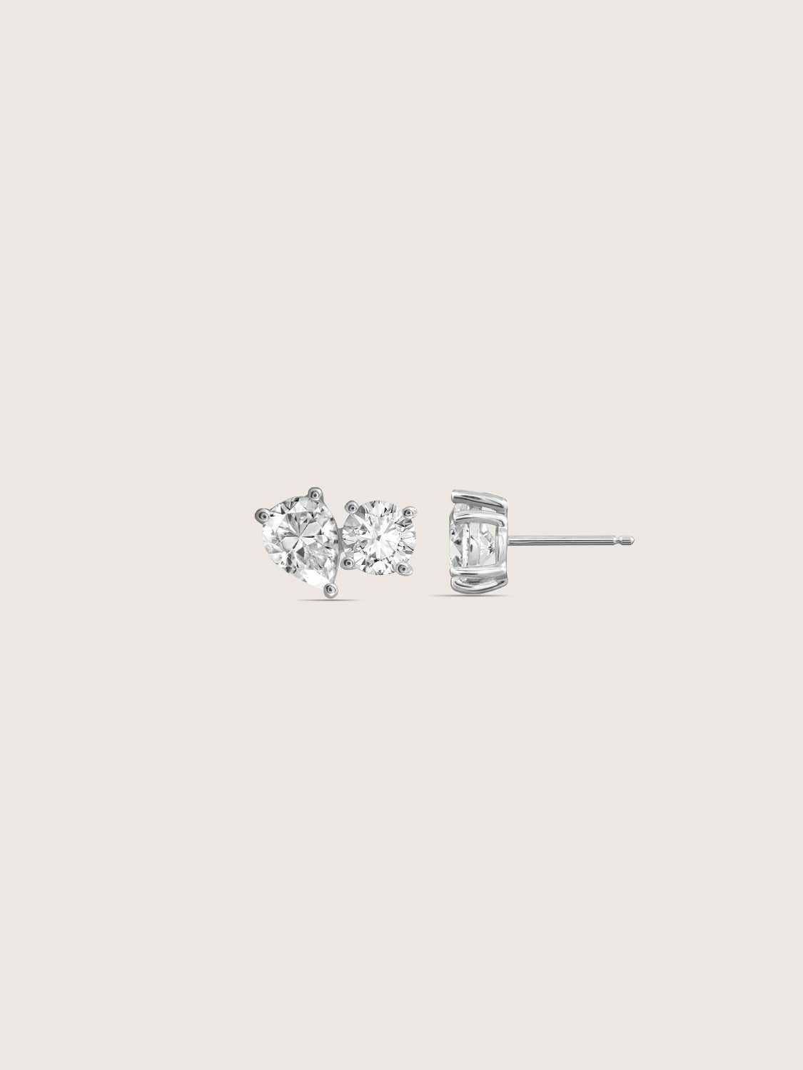 DIAMONBLISS Silver-tone Brass Pear and Round Toi et moi Stud Earrings| Embellished with Swarovski® Zirconia| 4 cttws