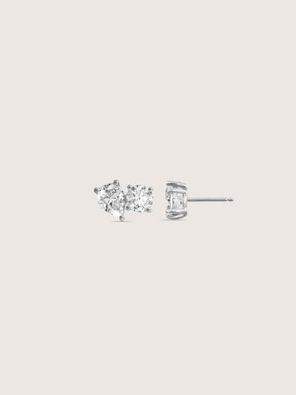 DIAMONBLISS Silver-tone Brass Pear and Round Toi et moi Stud Earrings| Embellished with Swarovski® Zirconia| 4 cttws