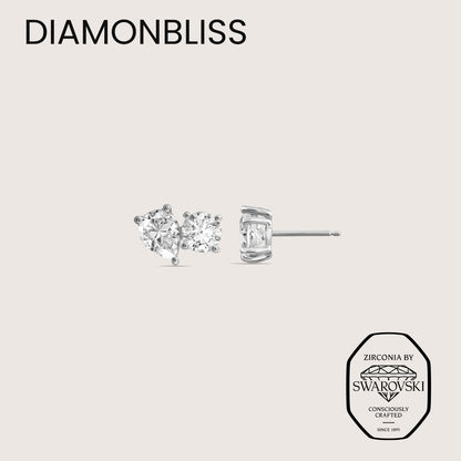 DIAMONBLISS Silver-tone Brass Pear and Round Toi et moi Stud Earrings| Embellished with Swarovski® Zirconia| 4 cttws