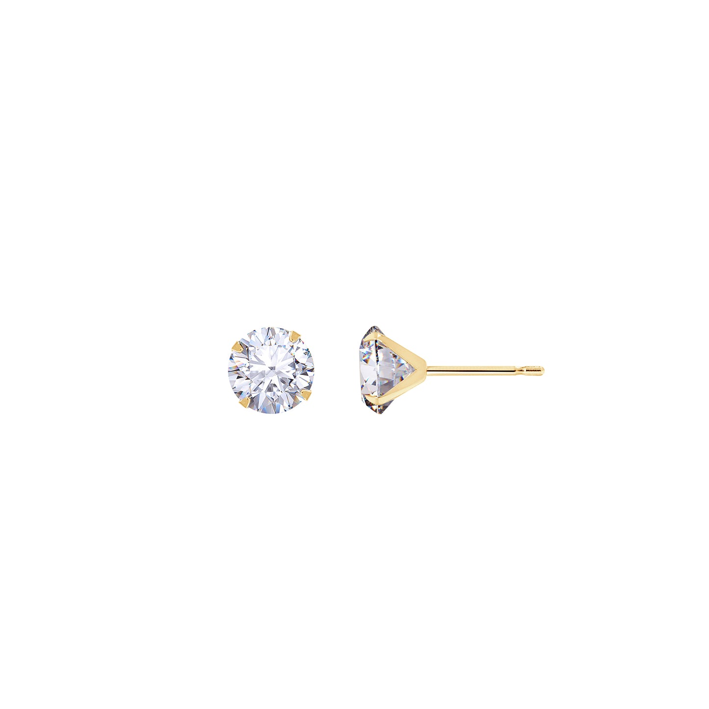 DIAMONBLISS 14K Real Solid Gold Solitaire Stud Earrings for Women | 14K Yellow Gold Solitaire Lightweight Studs | Cubic Zirconia CZ Simulated Diamond