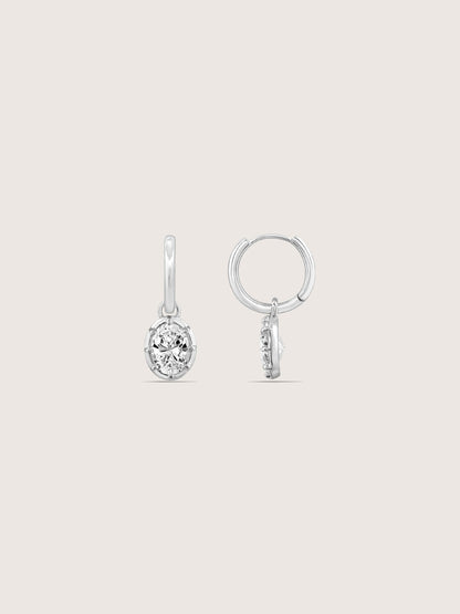 DIAMONBLISS Silver-tone Brass Bezel Oval cut Drop Earrings| Embellished with Swarovski® Zirconia| 3 cttws
