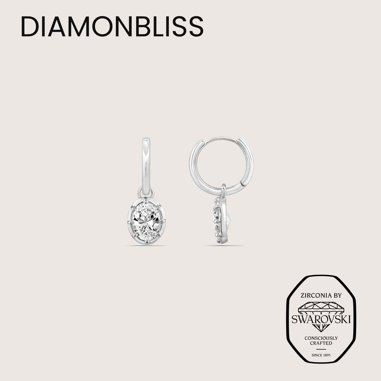 DIAMONBLISS Silver-tone Brass Bezel Oval cut Drop Earrings| Embellished with Swarovski® Zirconia| 3 cttws