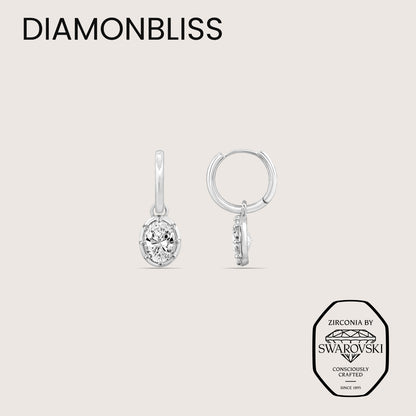 DIAMONBLISS Silver-tone Brass Bezel Oval cut Drop Earrings| Embellished with Swarovski® Zirconia| 3 cttws