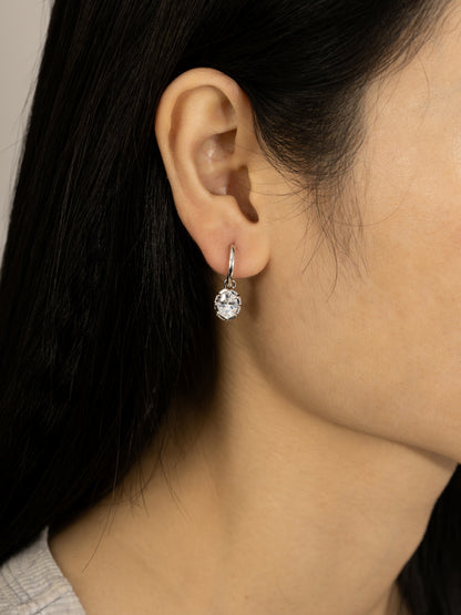 DIAMONBLISS Silver-tone Brass Bezel Oval cut Drop Earrings| Embellished with Swarovski® Zirconia| 3 cttws