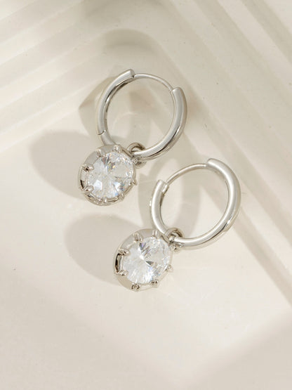 DIAMONBLISS Silver-tone Brass Bezel Oval cut Drop Earrings| Embellished with Swarovski® Zirconia| 3 cttws