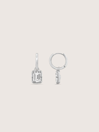 DIAMONBLISS Silver-tone Brass Bezel Emerald cut  Drop Earrings| Embellished with Swarovski® Zirconia| 3 cttws