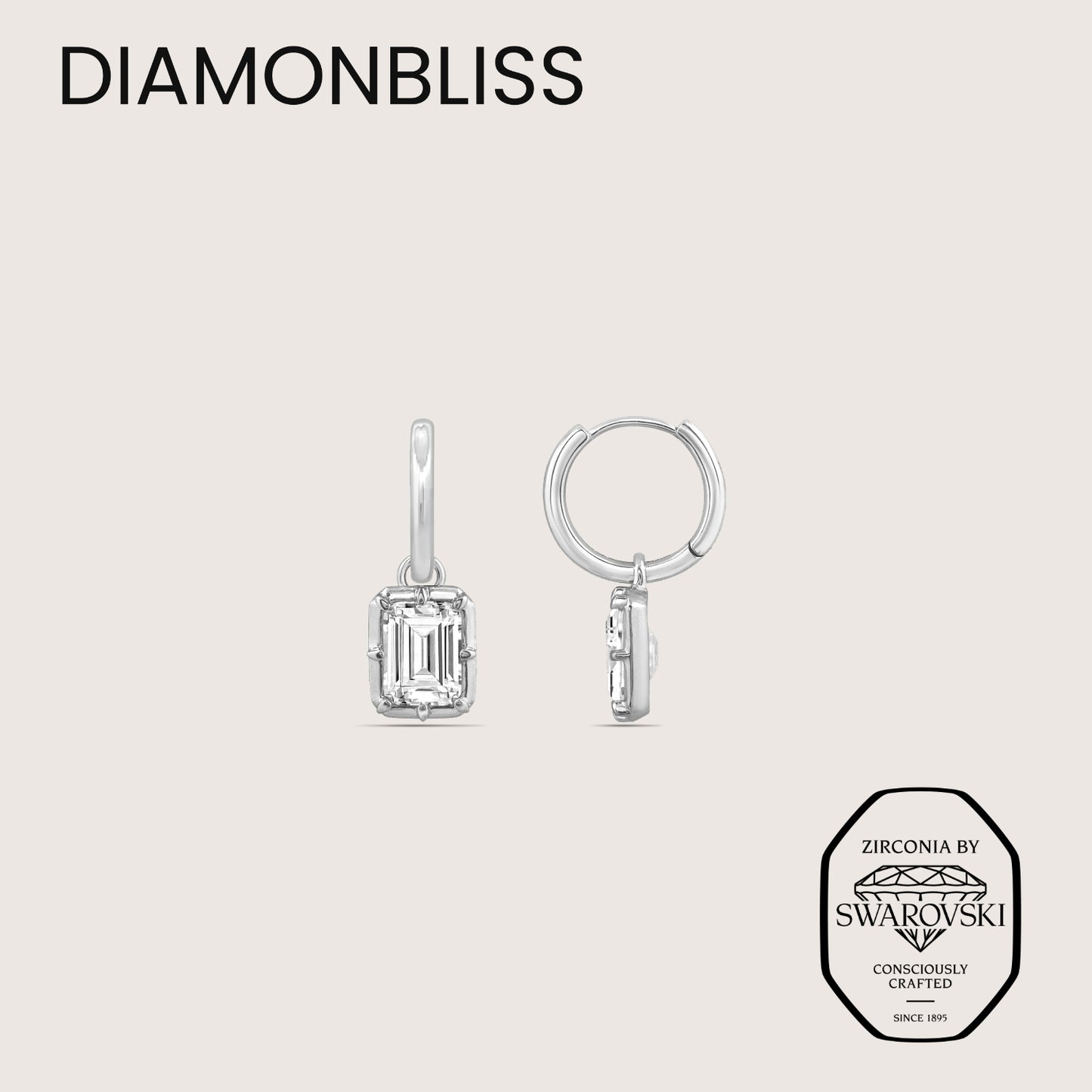 DIAMONBLISS Silver-tone Brass Bezel Emerald cut  Drop Earrings| Embellished with Swarovski® Zirconia| 3 cttws
