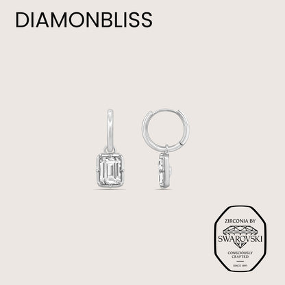 DIAMONBLISS Silver-tone Brass Bezel Emerald cut  Drop Earrings| Embellished with Swarovski® Zirconia| 3 cttws
