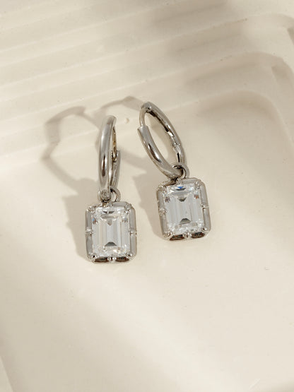 DIAMONBLISS Silver-tone Brass Bezel Emerald cut  Drop Earrings| Embellished with Swarovski® Zirconia| 3 cttws