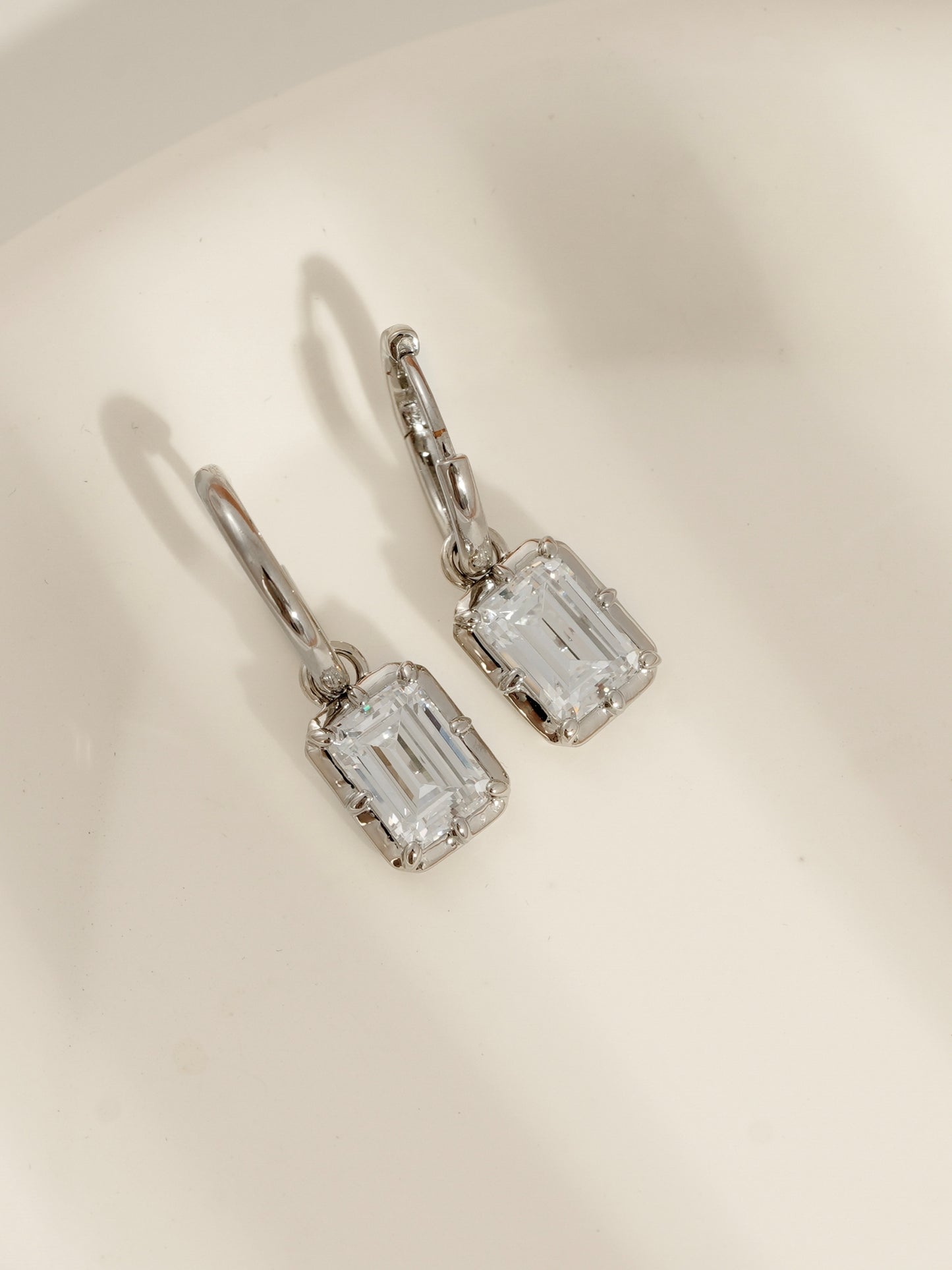 DIAMONBLISS Silver-tone Brass Bezel Emerald cut  Drop Earrings| Embellished with Swarovski® Zirconia| 3 cttws