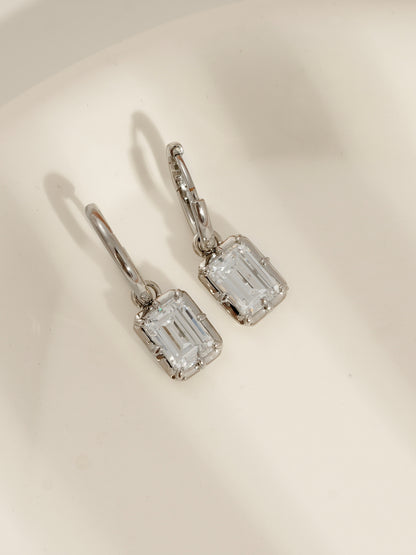 DIAMONBLISS Silver-tone Brass Bezel Emerald cut  Drop Earrings| Embellished with Swarovski® Zirconia| 3 cttws