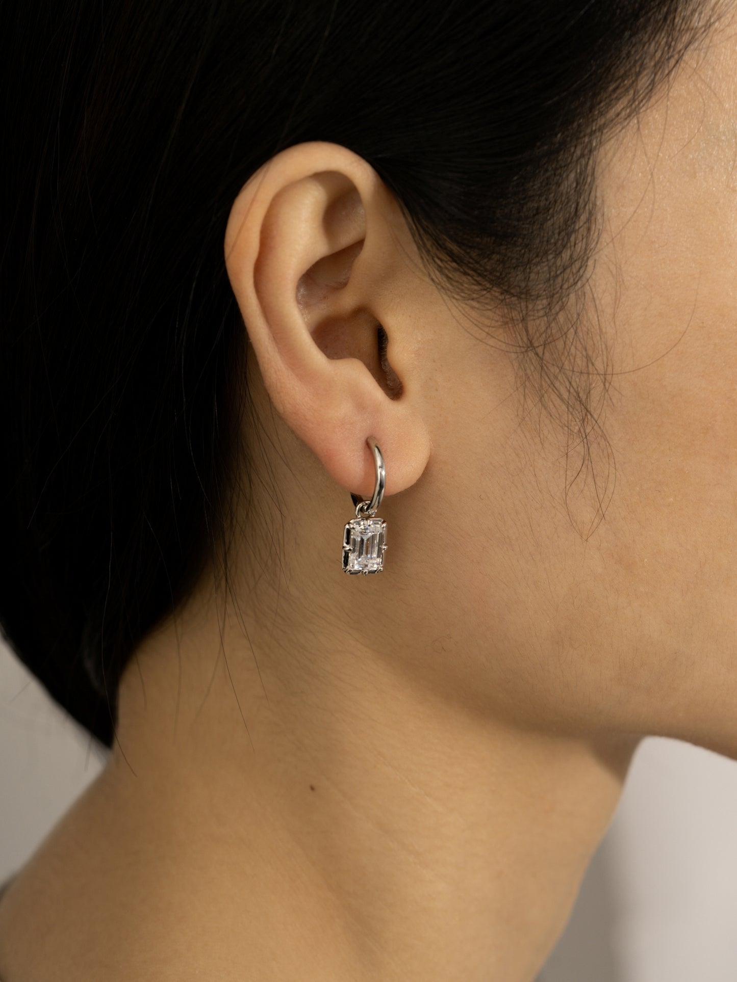 DIAMONBLISS Silver-tone Brass Bezel Emerald cut  Drop Earrings| Embellished with Swarovski® Zirconia| 3 cttws