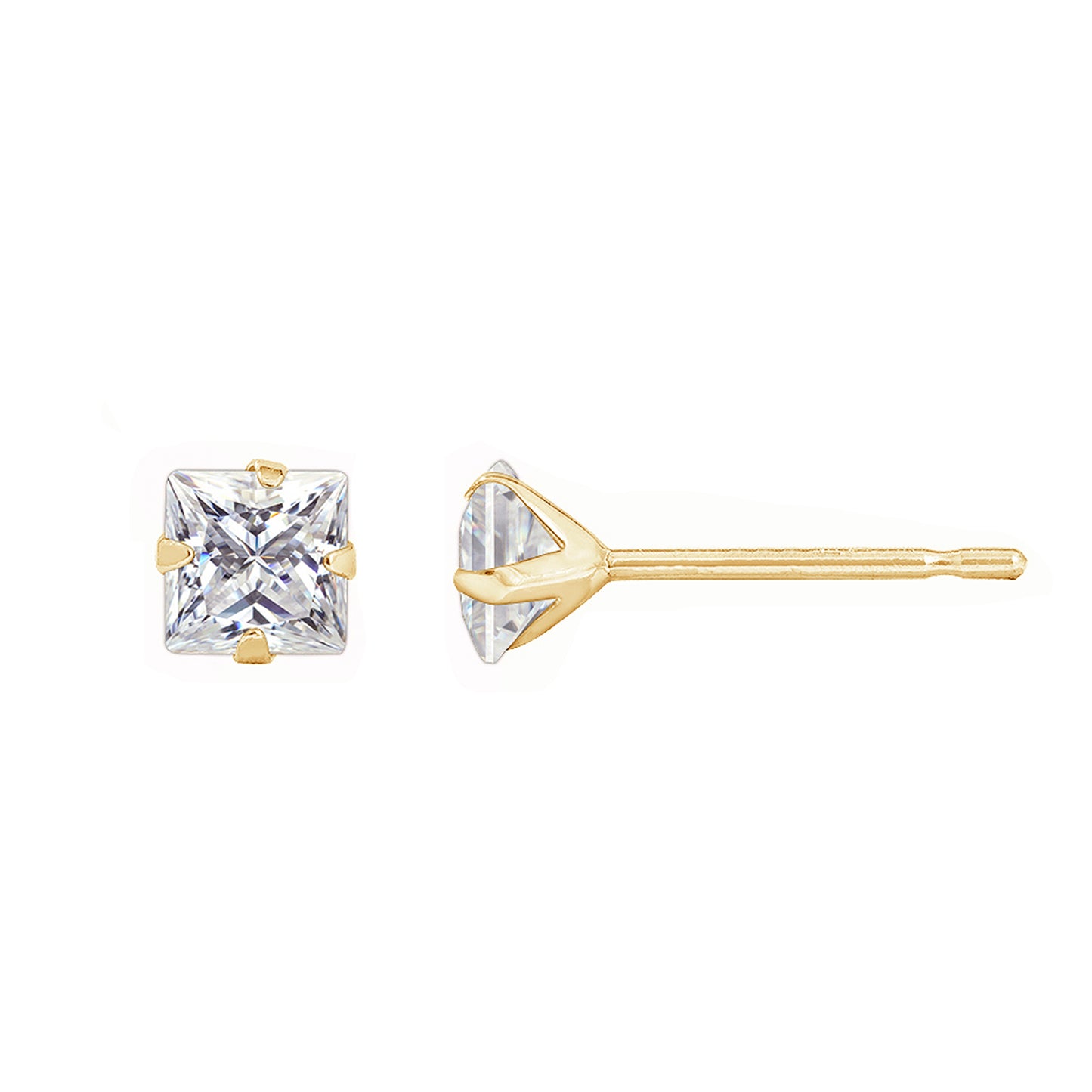DIAMONBLISS 14K Real Solid Gold Solitaire Stud Earrings for Women | 14K Yellow Gold Solitaire Lightweight Studs | Cubic Zirconia CZ Simulated Diamond