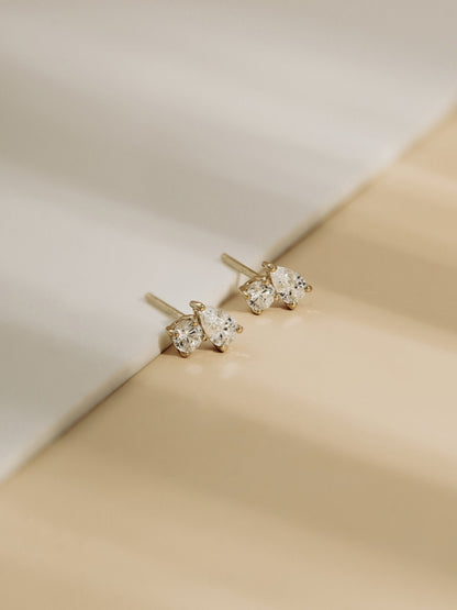 Lab Grown Diamond Asymmetric Two-Stone Cluster Stud Earrings