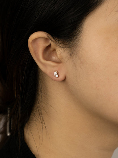 Lab Grown Diamond Asymmetric Two-Stone Cluster Stud Earrings