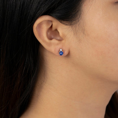 Round Cut Created Sapphire And Lab Grown Diamond Two Stones Stud Earrings