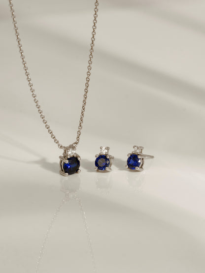 Round Cut Created Sapphire And Lab Grown Diamond Two Stones Stud Earrings