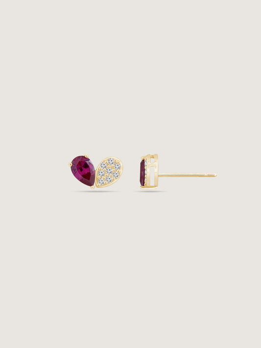 Pear Cut Created Ruby And Pave Lab Grown Diamond Heart Shaped Stud Earrings