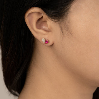 Pear Cut Created Ruby And Pave Lab Grown Diamond Heart Shaped Stud Earrings