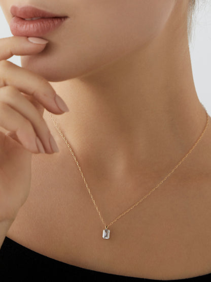 Diamonbliss Yellow Gold Plated Sterling Silver Solitaire Emerald cut Pendant Necklace| 1 cttw