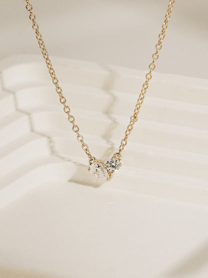 Lab Grown Diamond Asymmetric Two-Stone Cluster Necklace