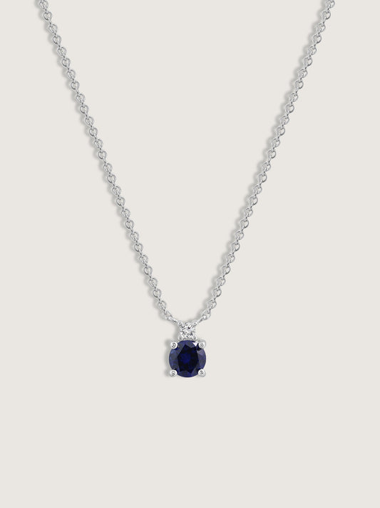 Round Cut Created Sapphire And Lab Grown Diamond Two Stones Pendant Necklace