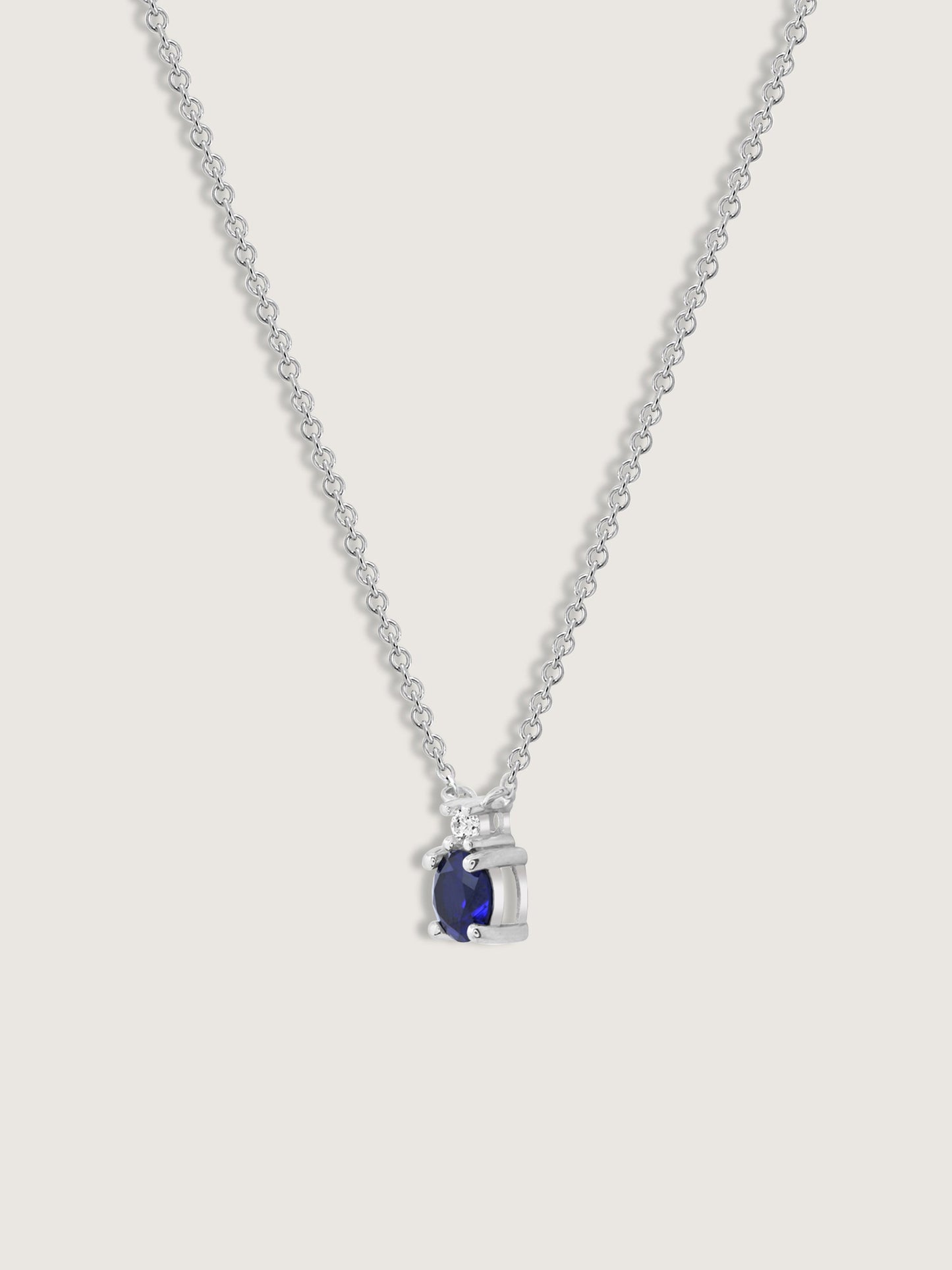 Round Cut Created Sapphire And Lab Grown Diamond Two Stones Pendant Necklace