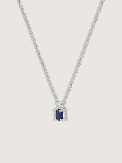 Round Cut Created Sapphire And Lab Grown Diamond Two Stones Pendant Necklace