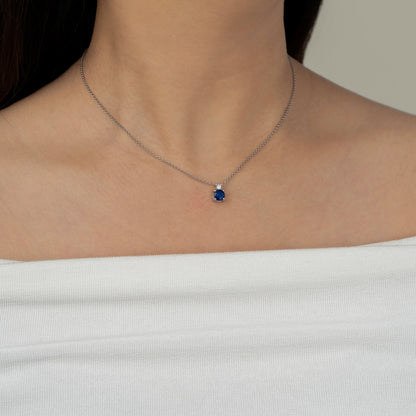 Round Cut Created Sapphire And Lab Grown Diamond Two Stones Pendant Necklace