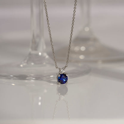 Round Cut Created Sapphire And Lab Grown Diamond Two Stones Pendant Necklace