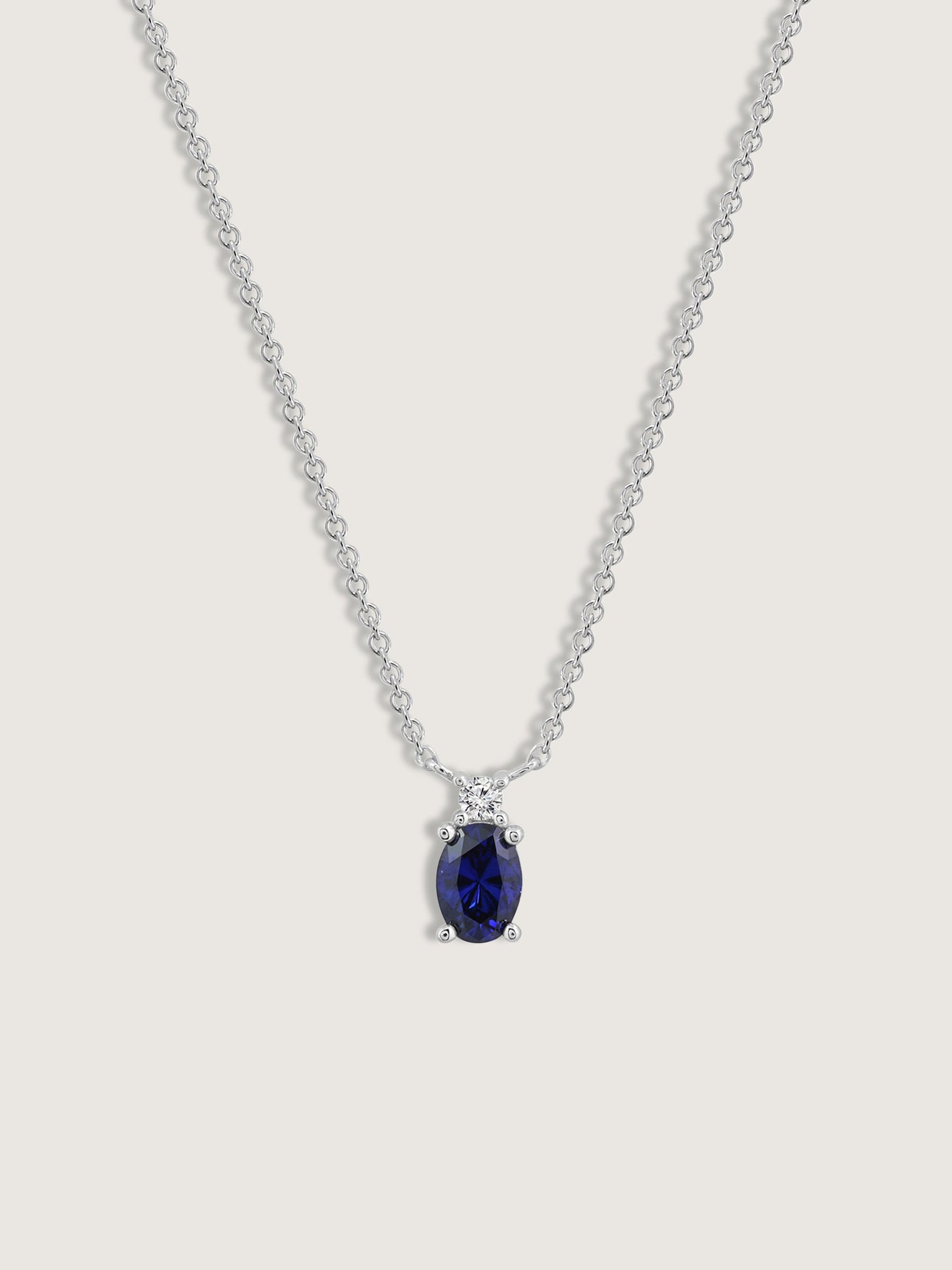 Oval Cut Created Sapphire And Lab Grown Diamond Two Stones Pendant Necklace