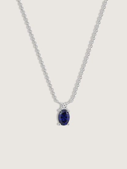 Oval Cut Created Sapphire And Lab Grown Diamond Two Stones Pendant Necklace